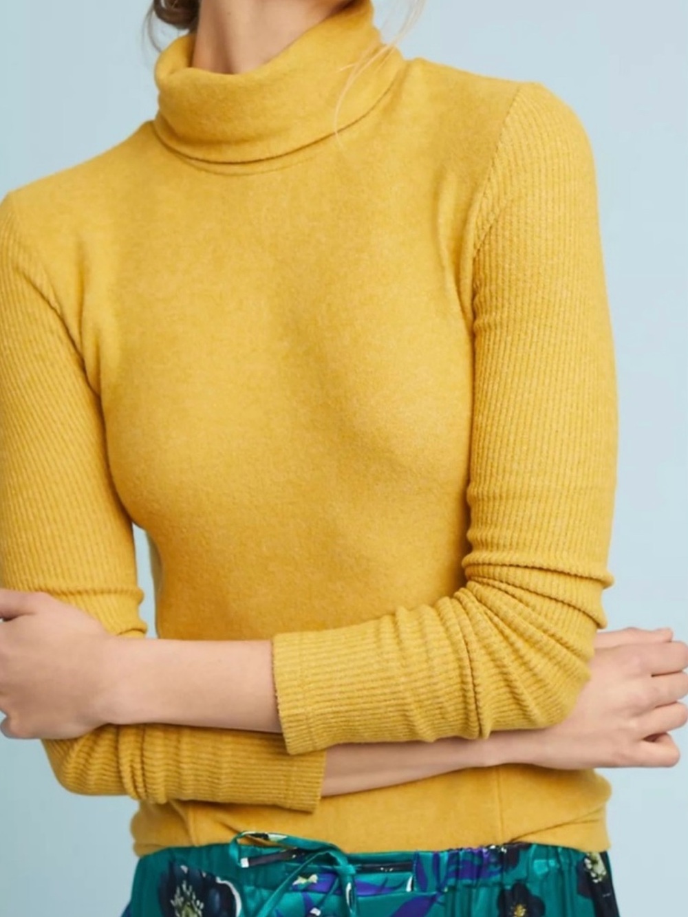 Anthropologie Saturday Sunday Brushed Fleece Turtleneck Mustard Yellow Size XS